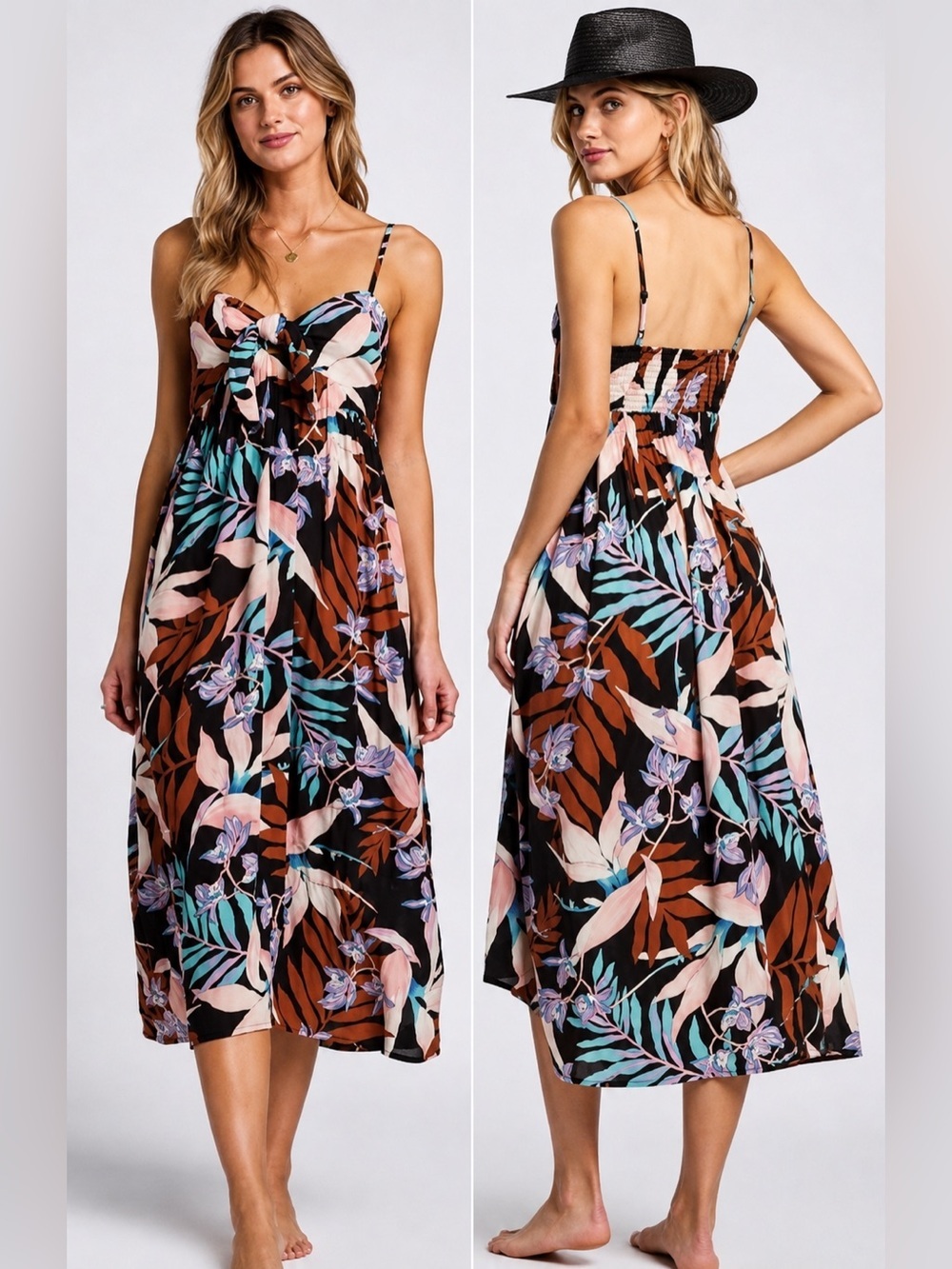 Billabong Twist It Knot Front MIDI Dress Tropical Hawaii XS